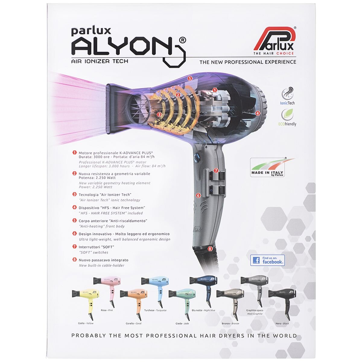 Parlux Alyon Air Ionizer Hair Dryer 2250W - Matt Graphite - Ionic Styling Technology - 150126