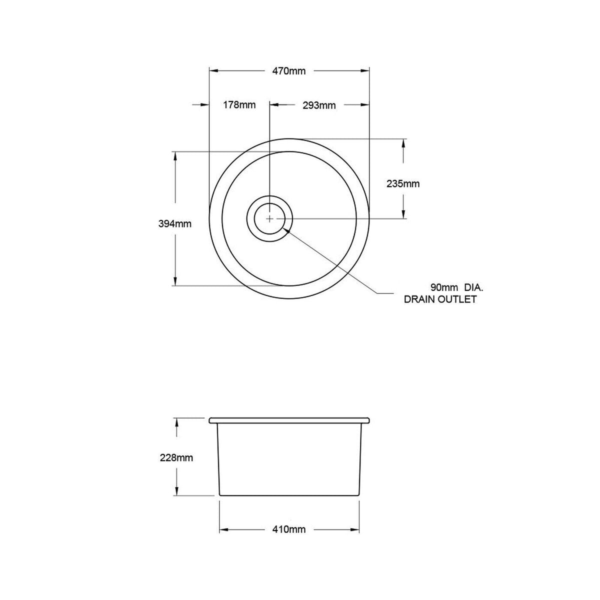Turner Hastings Cuisine Round 47 Single Bowl Sink - Fine Fireclay, Gloss White, 27L - CUR47FS