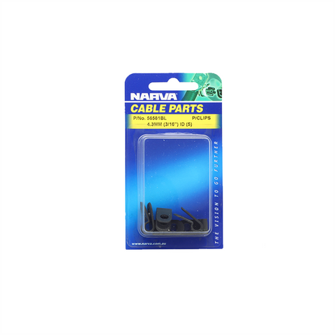 Narva 4.3mm (3/16") Black UV Resistant Nylon Cable Clamps P-Clips 5 Pack