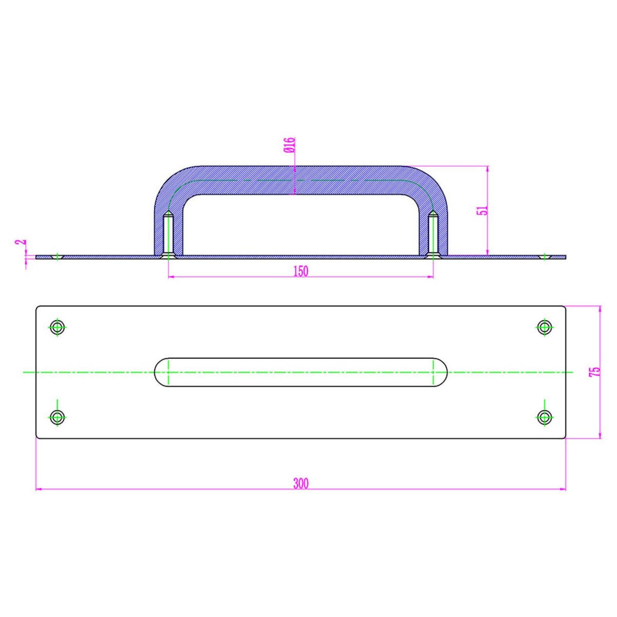 Lemaar DDA D Pull on Plate 300 x 75 x 2.5mm Satin Stainless Steel - Indoor/Outdoor