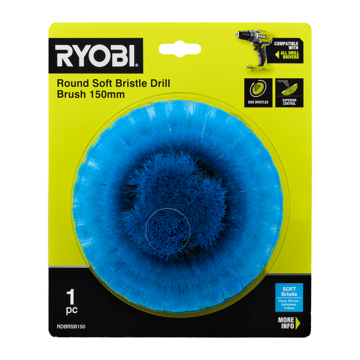 Ryobi 150mm Round Soft Bristle Brush - Light-Duty Cleaning Tool - SuperSaverAU - view 2