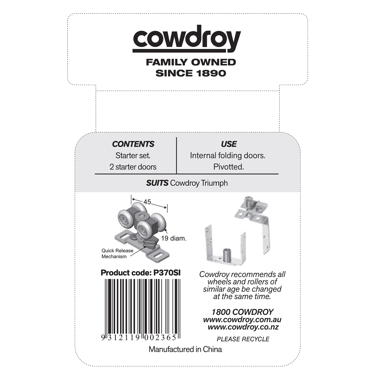 Cowdroy Chrome Plated Folding Door Track System Starter Pack