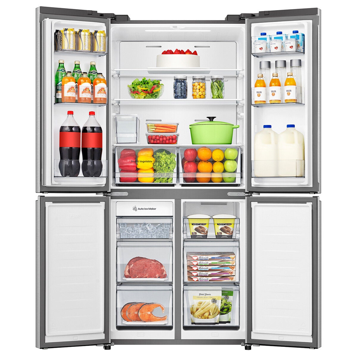 Hisense 483L PureFlat French Door Fridge - Stainless Steel - Non-Plumbed Ice and Water - HRCD483TSW
