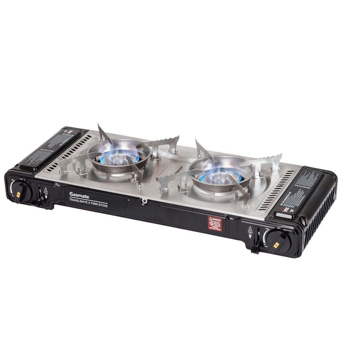 Gasmate Travelmate II deluxe twin portable butane stove - black, cast aluminium hotplate - CS6035