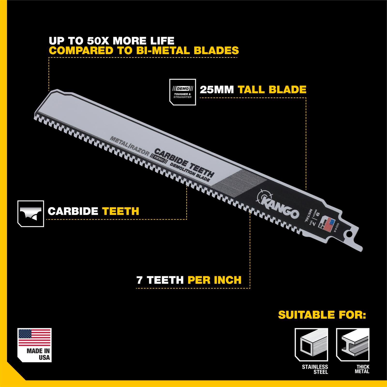 Kango 9" 7 TPI Carbide Teeth Metal Reciprocating Blade