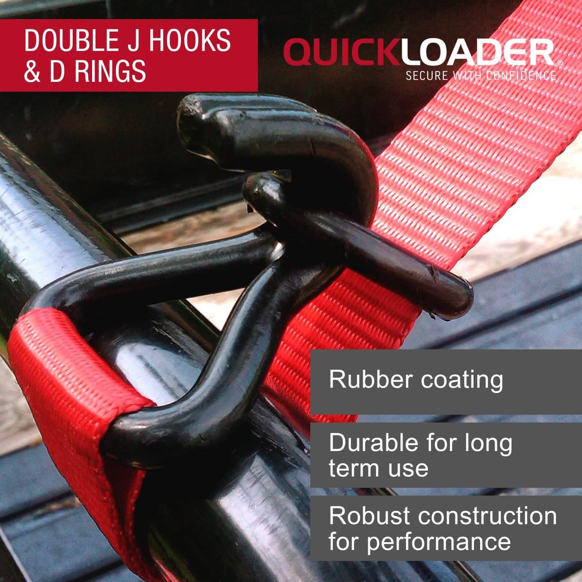 Quickloader Retractable Ratchet Strap Tie Down 5m x 35mm 1000kg - 2 Pack - Red - Heavy-Duty Cargo Securement - SuperSaverAU - view 4