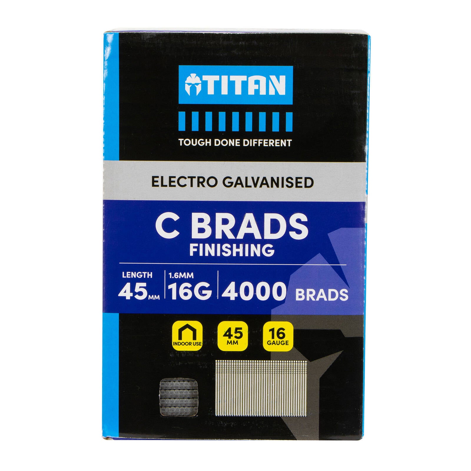 Titan 45 x 1.6mm 16 Gauge Electro Galvanised Straight Collated C Brads - 4000 Pack