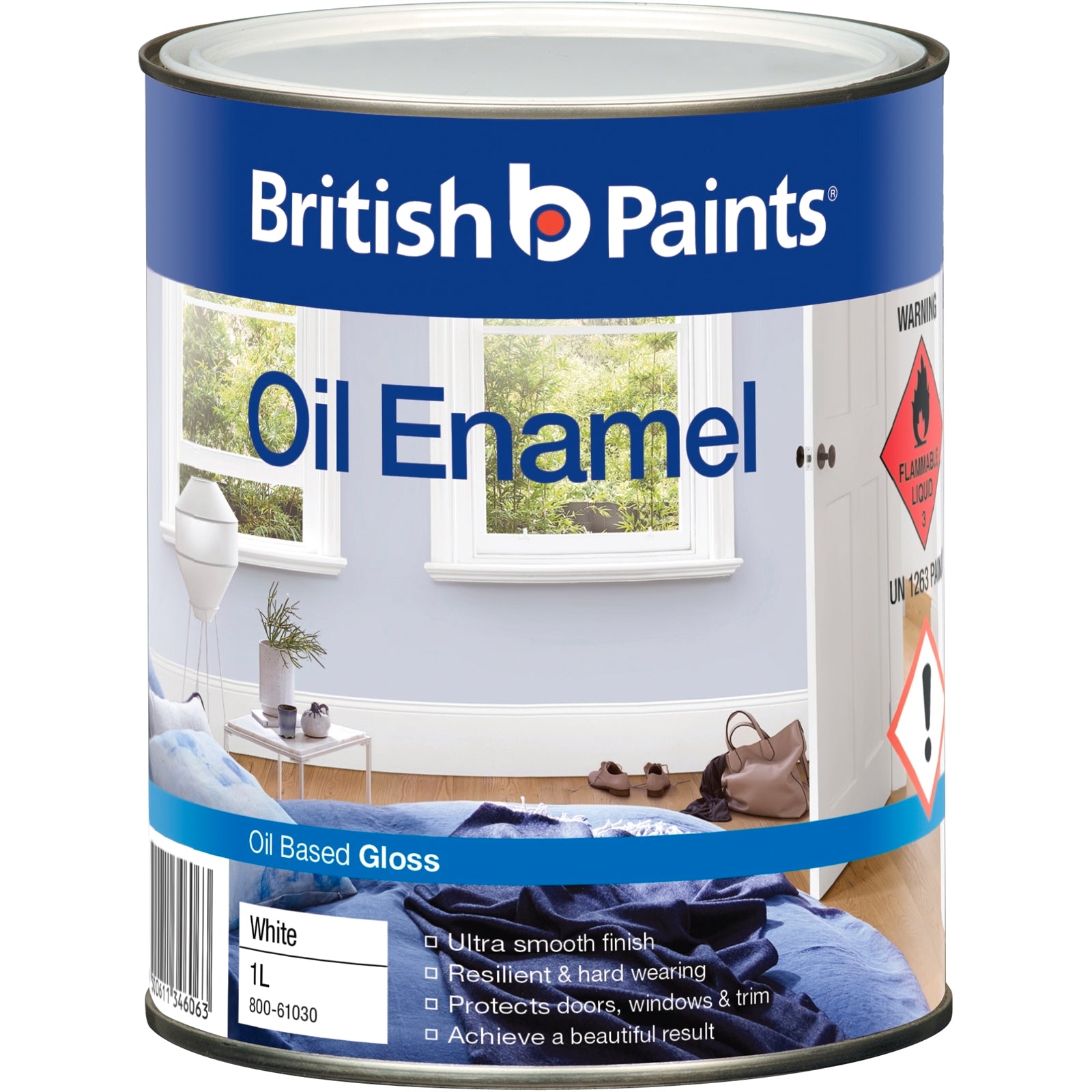 British Paints Gloss Enamel Paint 1L White Base, Oil Based, Interior & Exterior, Tintable