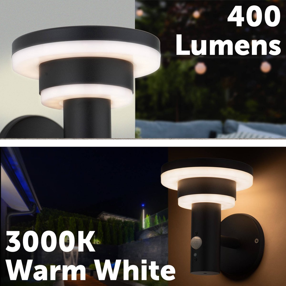 Arlec Solar LED Wall Light 18cm 400lm Black - Motion Sensor - IP44 Weatherproof - SuperSaverAU - view 3