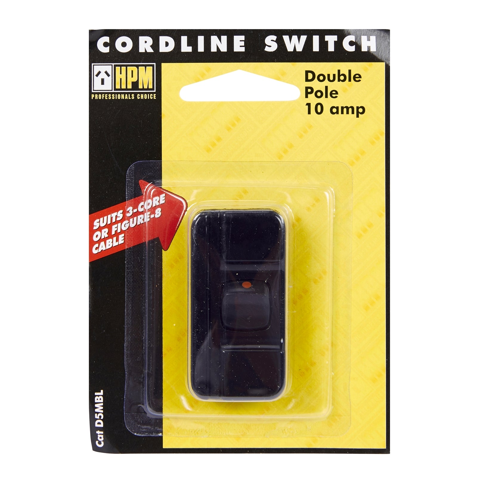 HPM 10A 240V Black Plastic Inline Cord Line Switch Indoor D5MBL