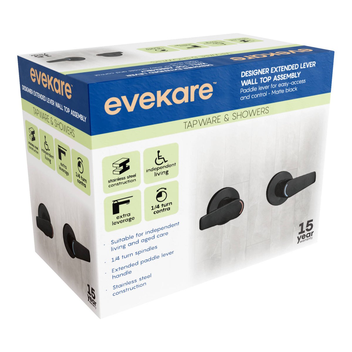 evekare Matte Black 1/4 Turn Extended Lever Wall Top Assembly