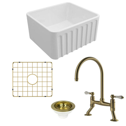 Turner Hastings Novi 50 Butler Sink Pack - Brushed Brass Ludlow Bridge Mixer Tap - PKG032