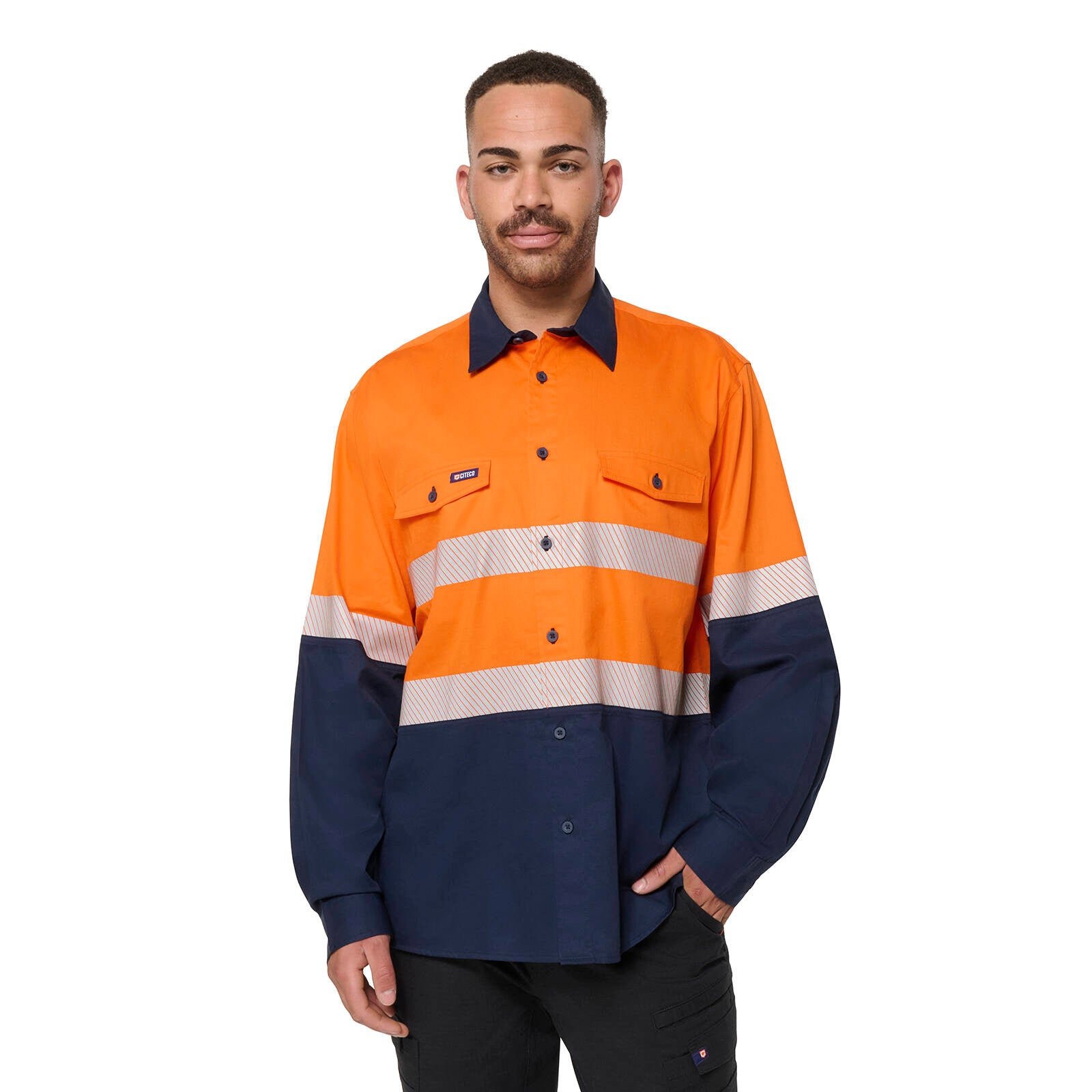 Citeco Hi Vis Taped Long Sleeve Shirt Orange/Navy Size 2XL - 100% Cotton