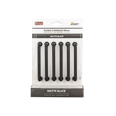 Prestige 109mm Matte Black Raised D Handle - Zinc Alloy - 6 Pack