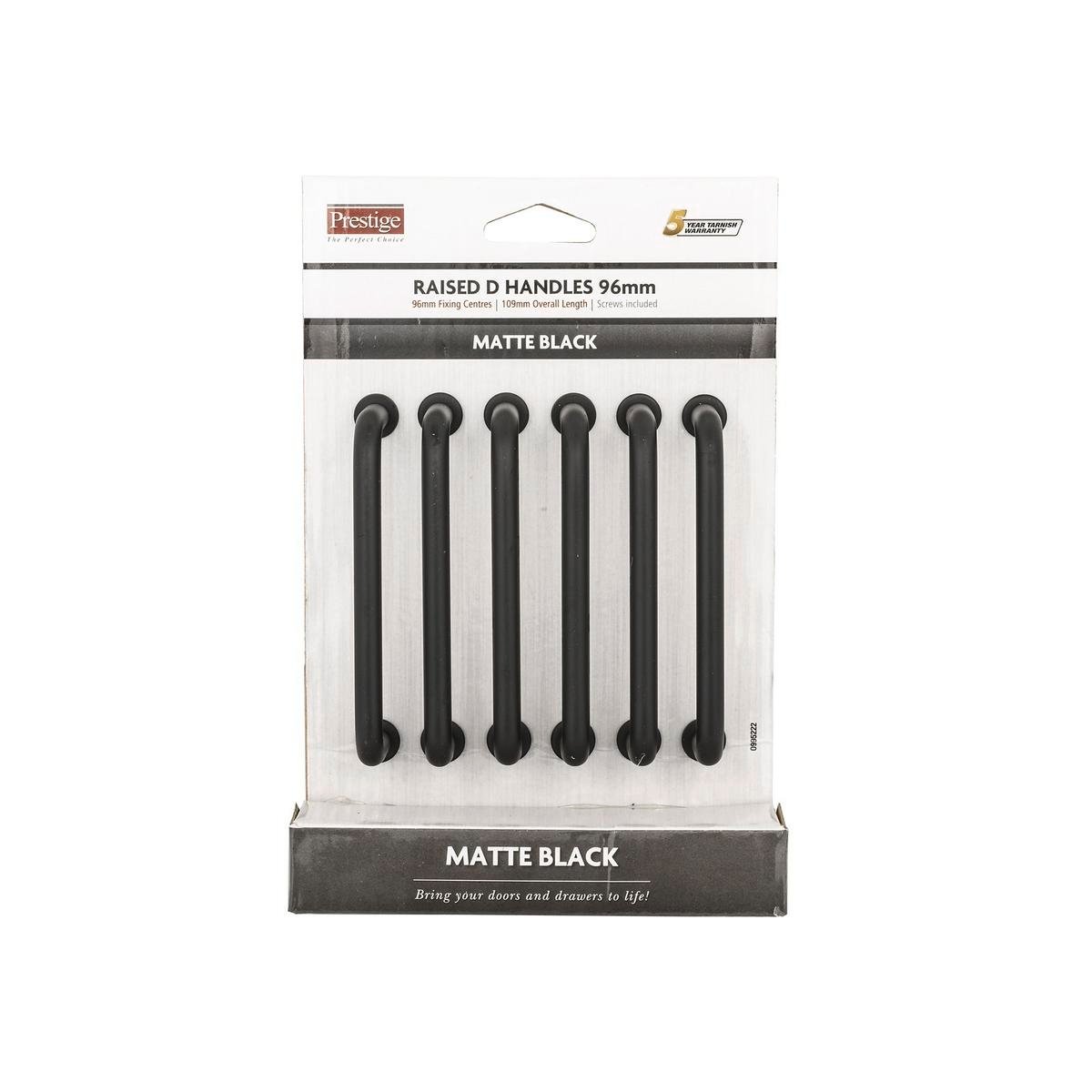 Prestige 109mm Matte Black Raised D Handle - Zinc Alloy - 6 Pack