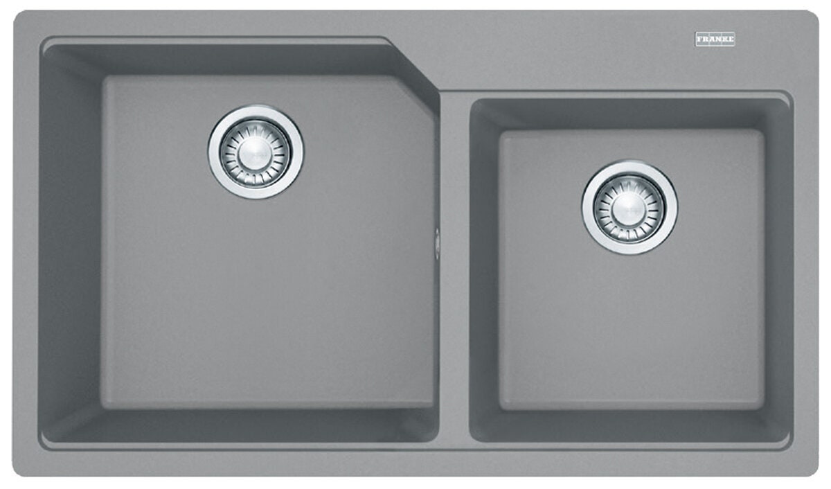 Franke Urban Granite 1 and 3/4 bowl topmount sink - Fragranite stone grey, 80% quartz - UBG220-86SG