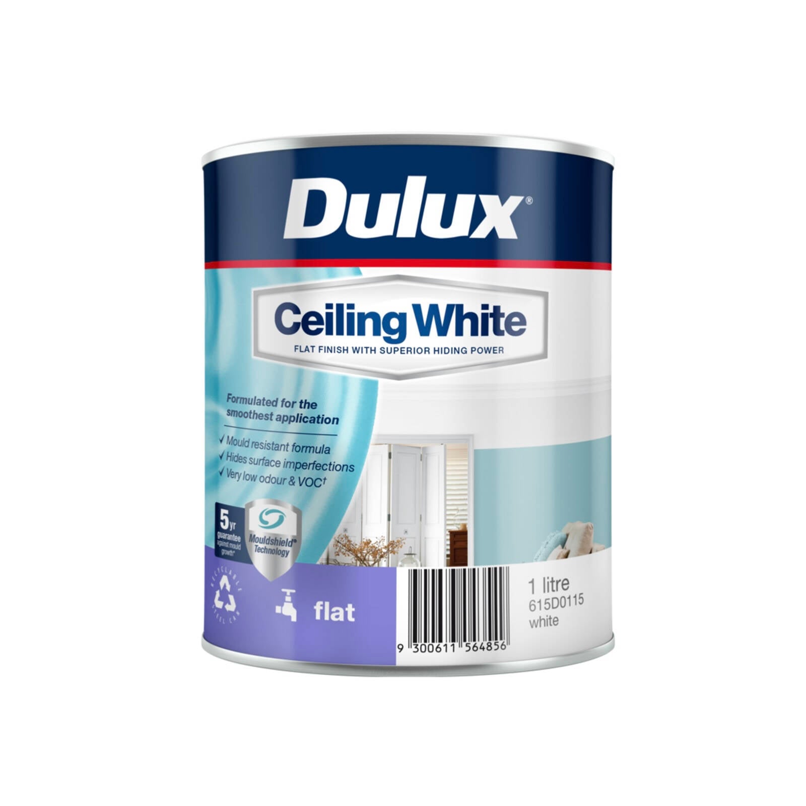 Dulux White Ceiling Paint 1L Flat Water-Based