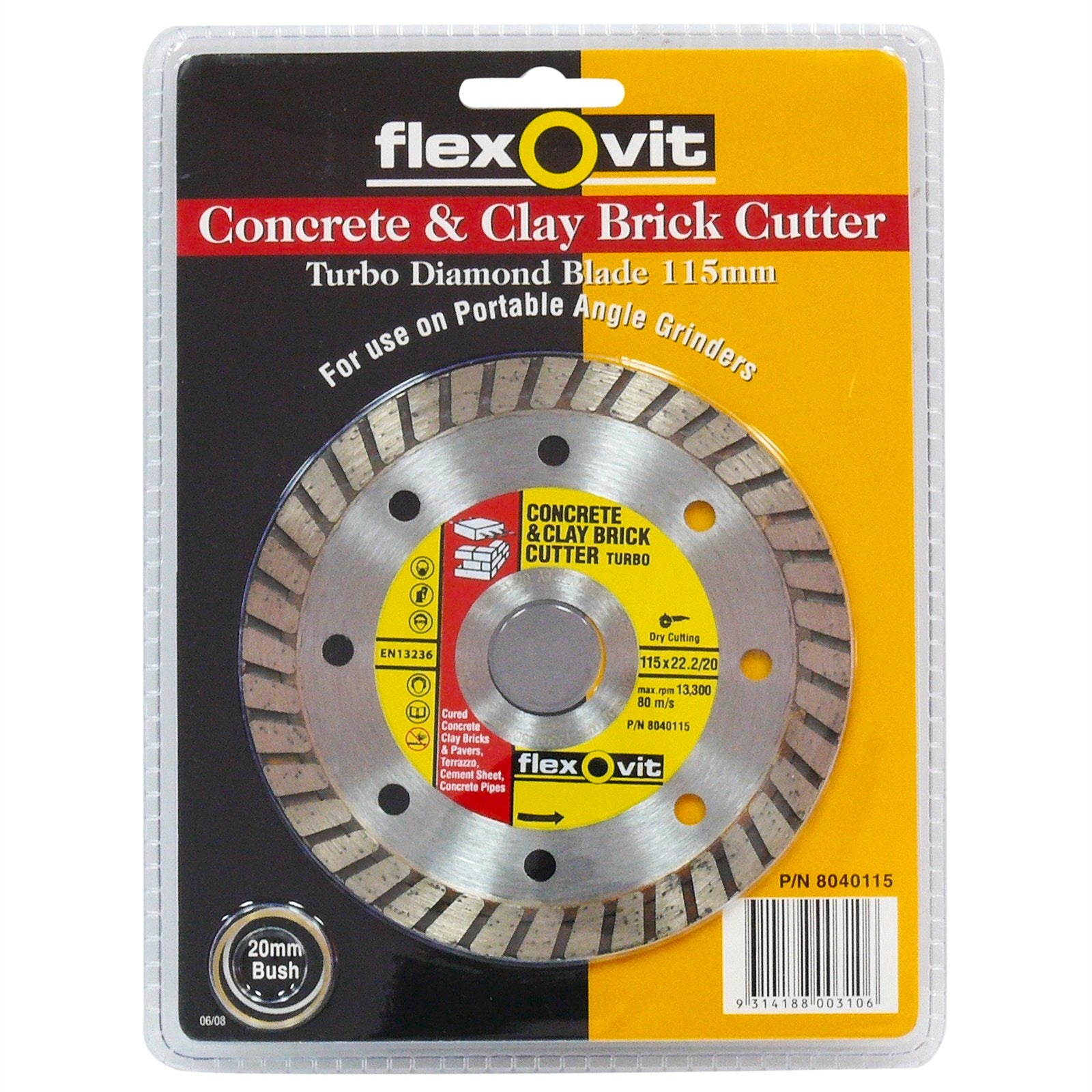 Flexovit 115 x 22mm Concrete & Clay Brick Cutter - Diamond Disc for Angle Grinders