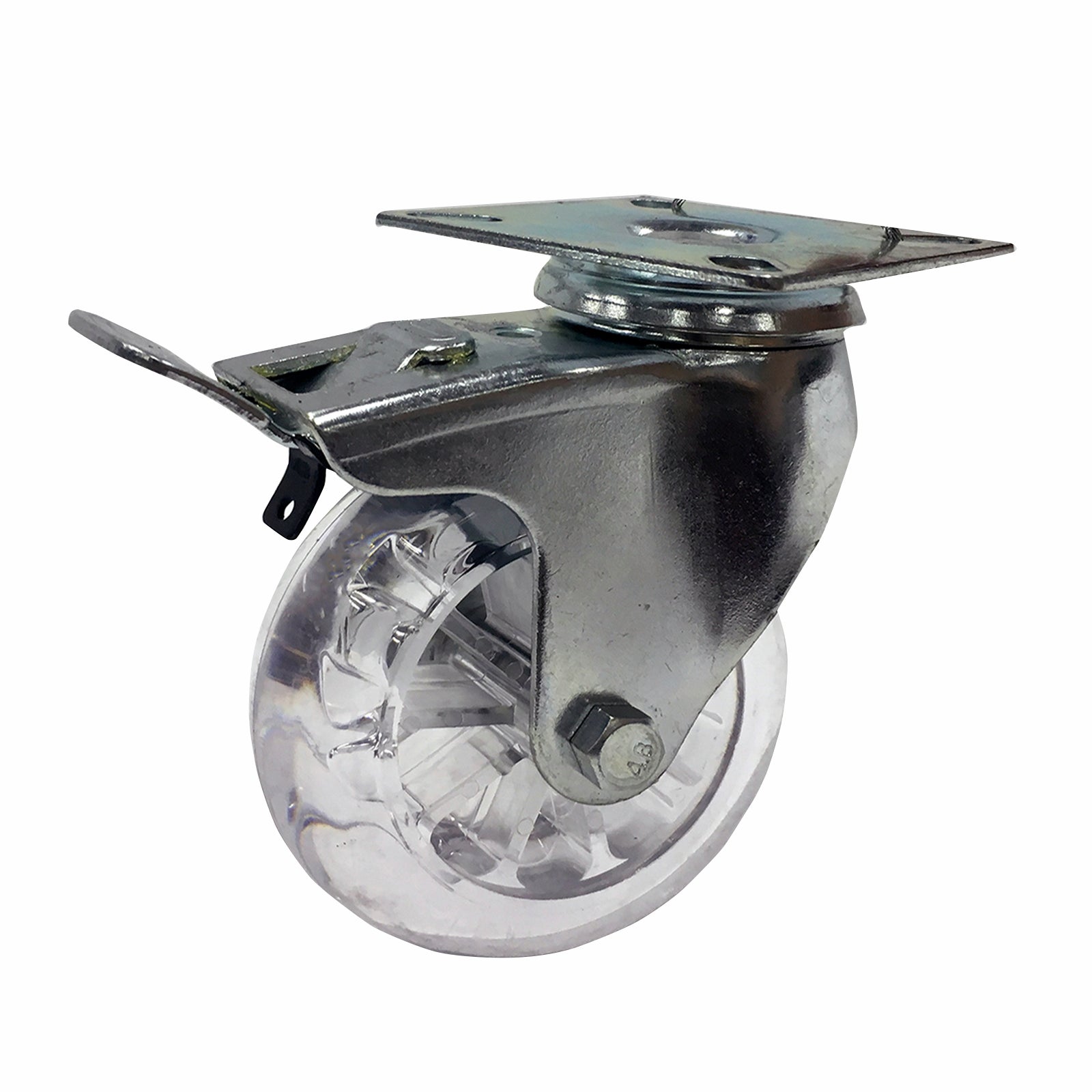 Easyroll 100mm Transparent Polyurethane Swivel Plate Brake Castor 90kg