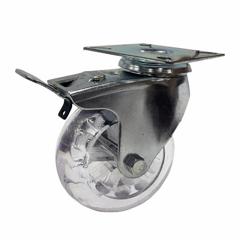 Easyroll 100mm Transparent Polyurethane Swivel Plate Brake Castor 90kg