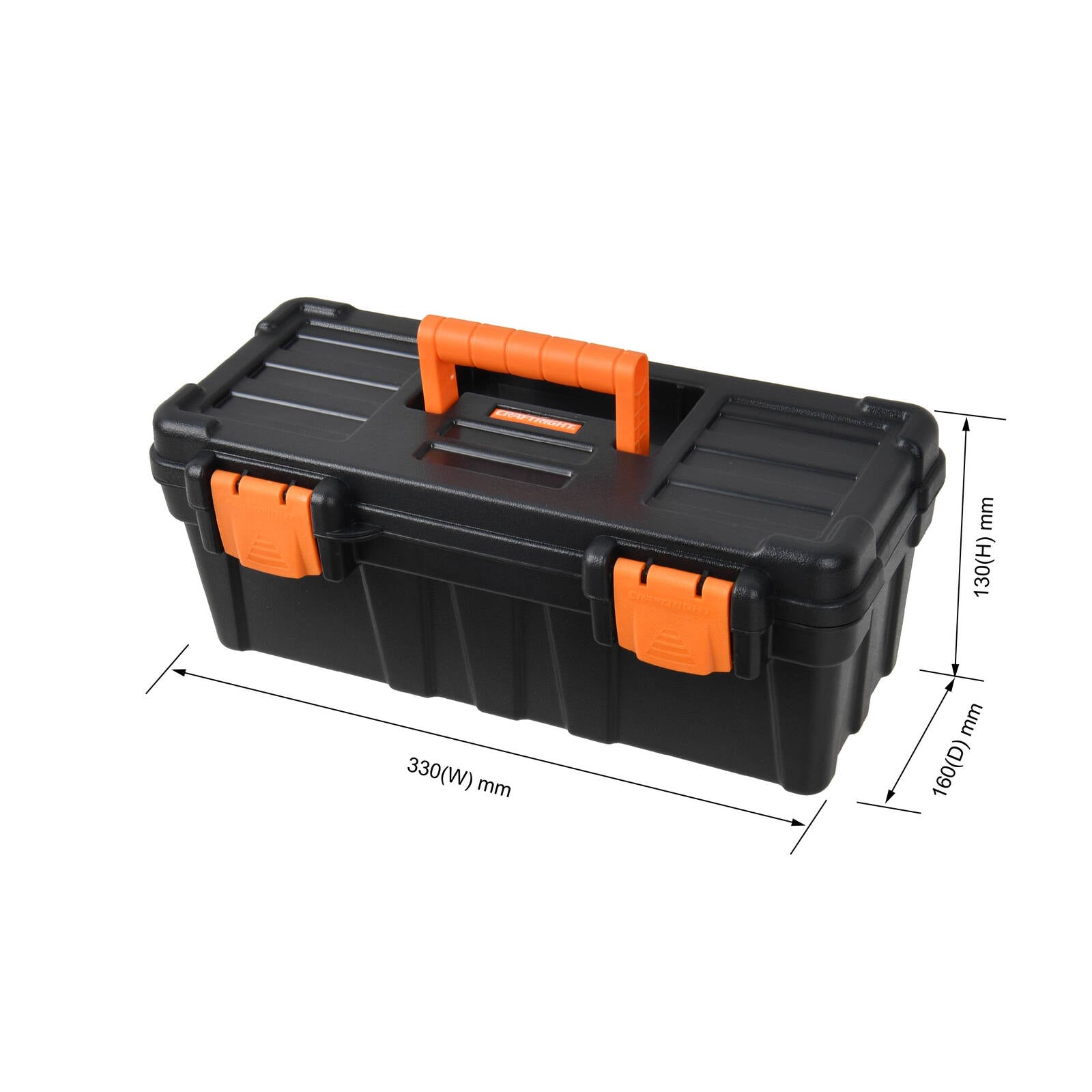 Craftright 330mm Polypropylene Tool Box, Lift-Out Tray, Lockable, Black and Orange