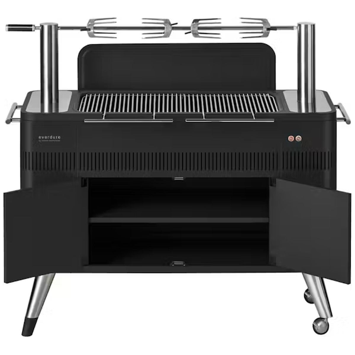 Everdure by Heston Blumenthal Hub Charcoal BBQ with Rotisserie - Black Cabinet, Fast Flame Ignition - HBCE2BB
