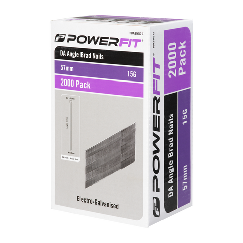 Powerfit 57mm Electro Galvanised DA Angled Brad Nails - 2000 Pack - Corrosion Resistant - 15-Gauge - SuperSaverAU - view 1