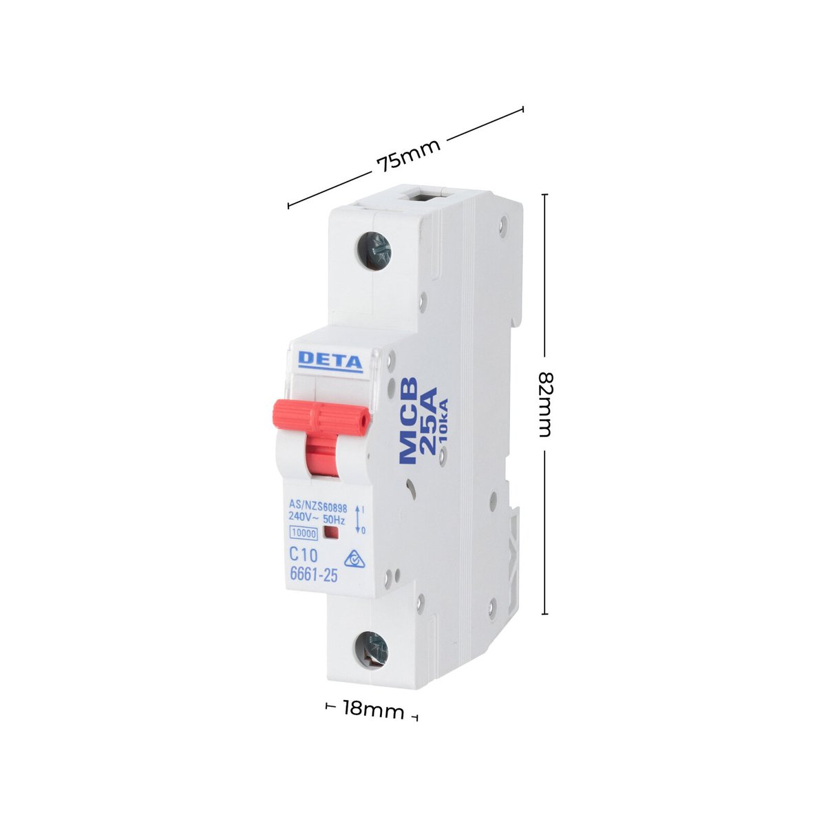DETA 25A 1 Pole 240V DIN Rail Miniature Circuit Breaker 6661-25B