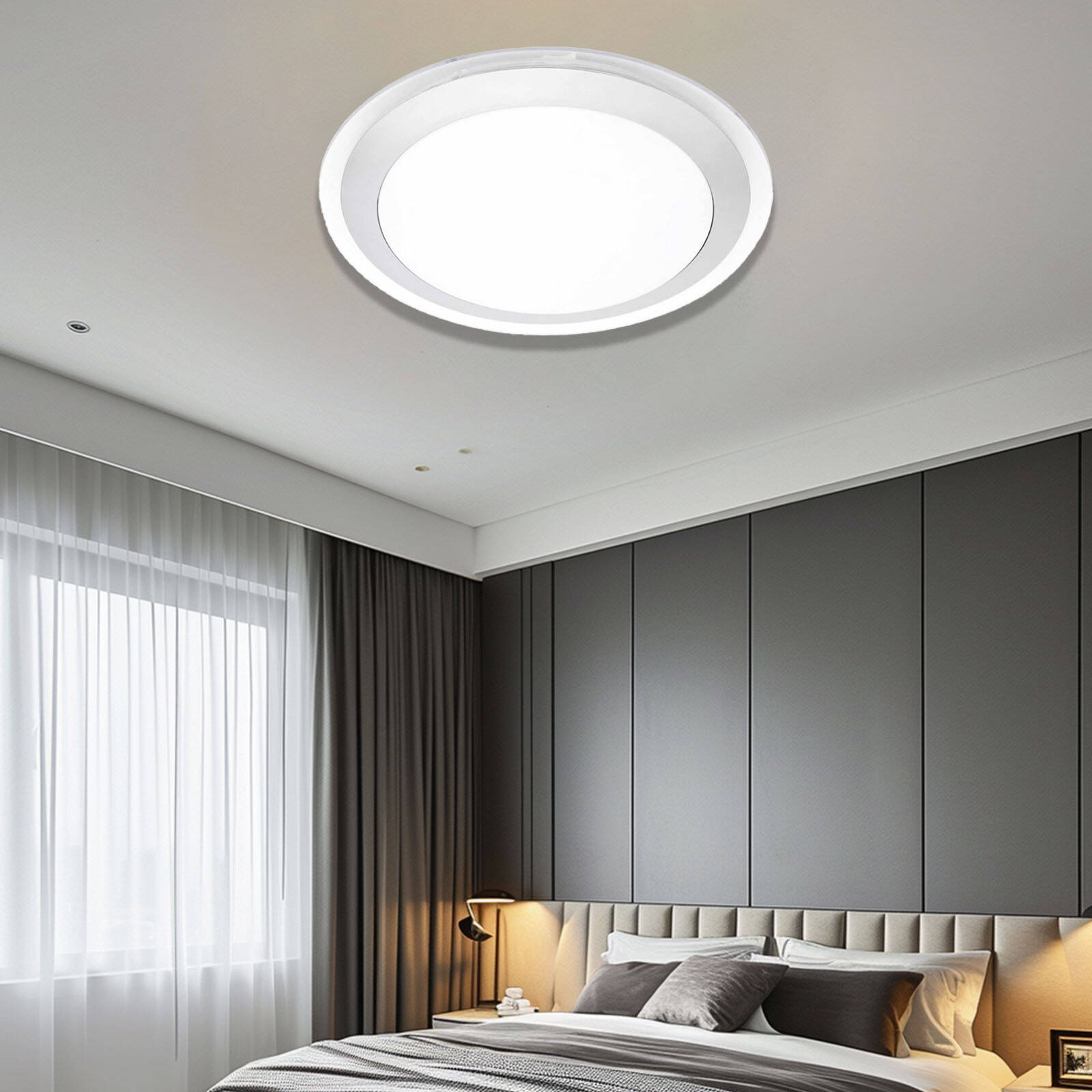Brilliant Lighting Charlton LED Oyster Ceiling Light, 43cm, 22W, Silver Acrylic, Hardwired 19653/11