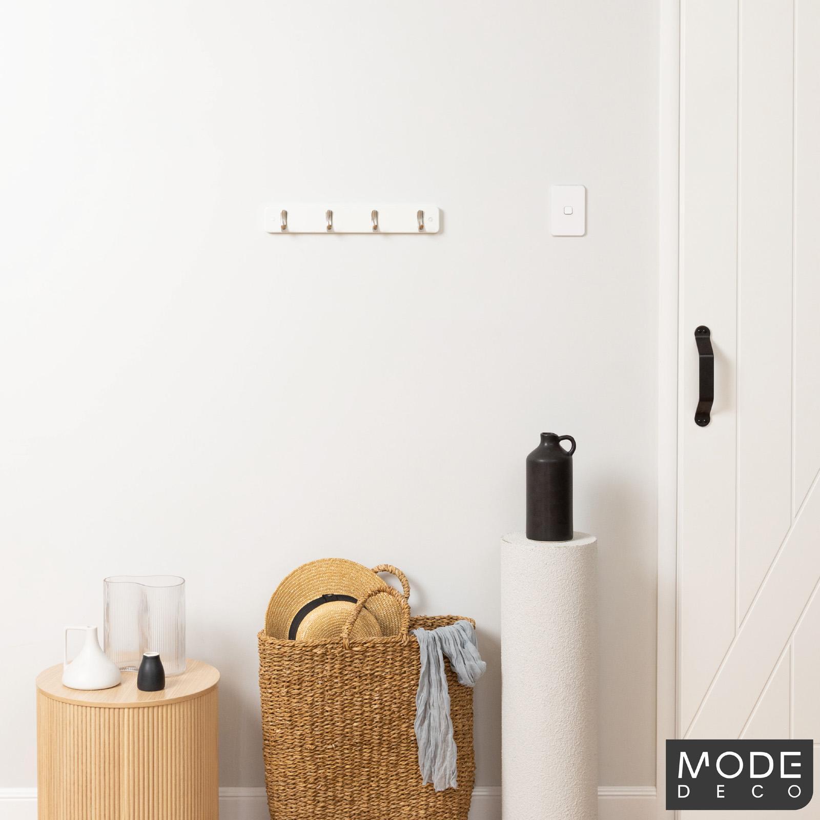 Mode White Hook Rack 4 Brushed Nickel Hooks