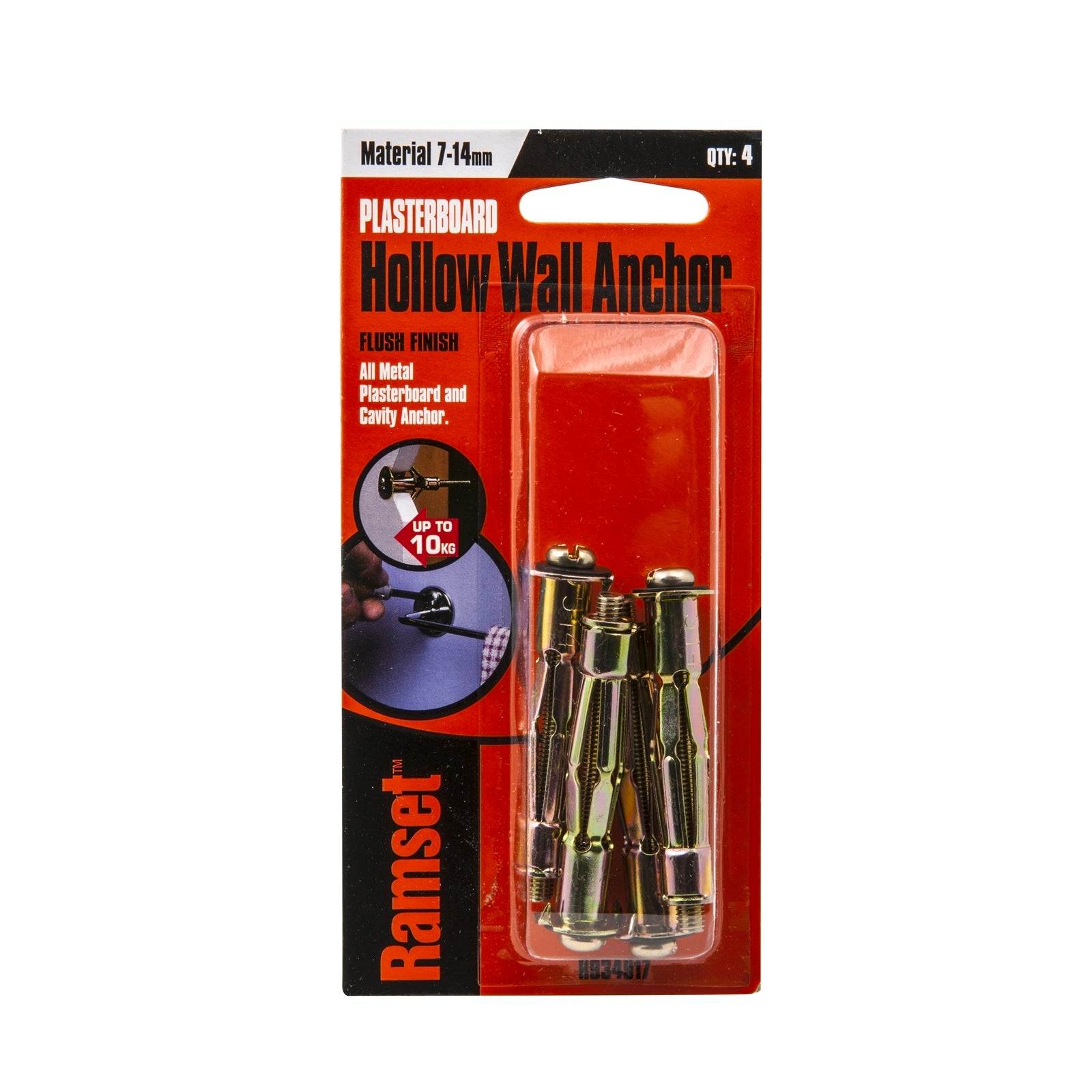 Ramset M5 x 9mm Plasterboard Hollow Wall Anchor 4 Pack - Gold Passivated Zinc Plated Steel