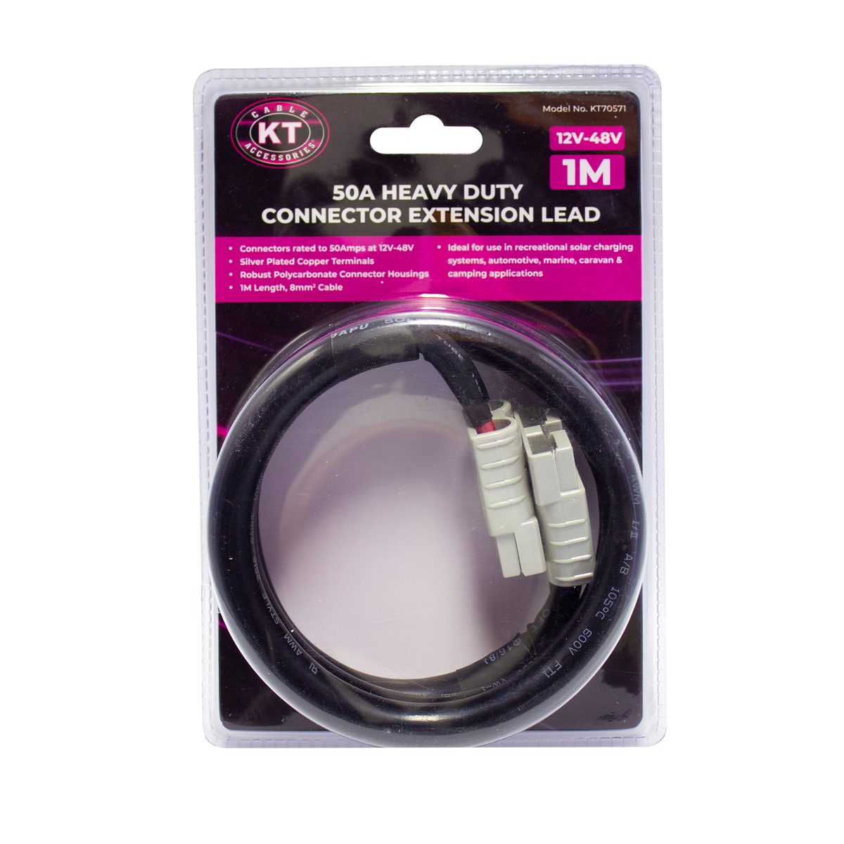 Kt Solar HD Connector 50A Extension Lead 1m - Black - Durable & Versatile - SuperSaverAU - view 2