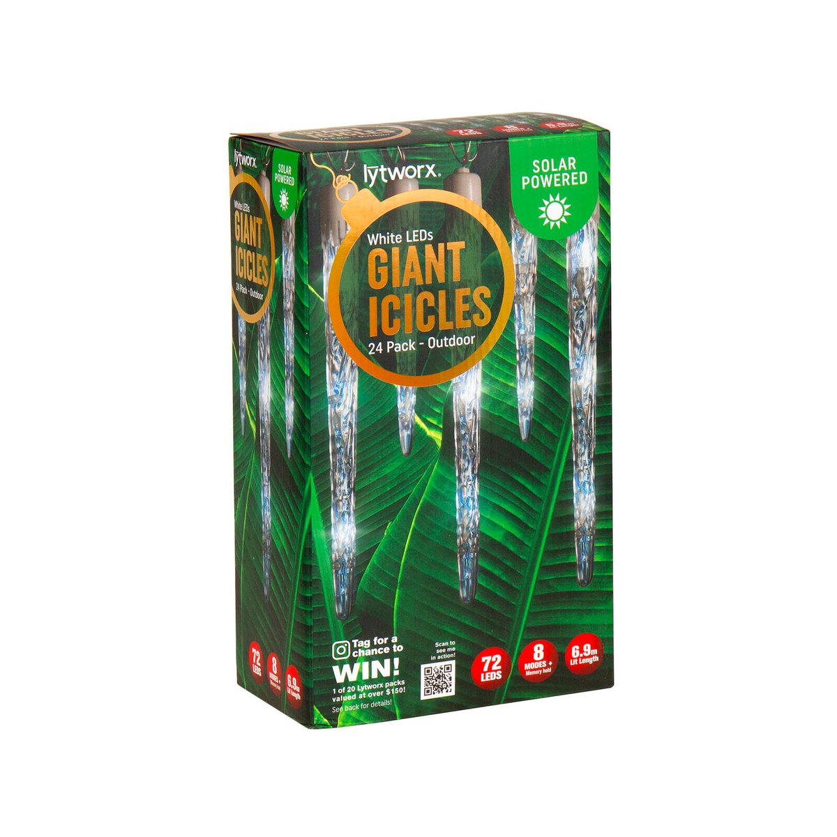 Lytworx White Solar Giant Icicle Lights 24 Pack - 6.9m - 72 LEDs - Outdoor - SuperSaverAU - view 1