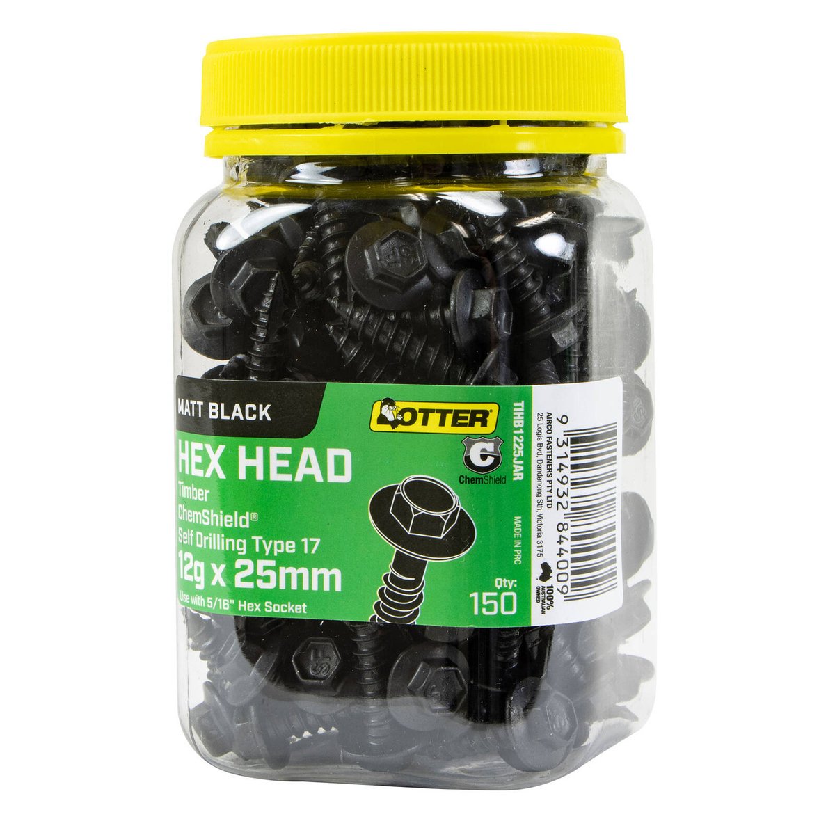 Otter 12g x 25mm Timber Hex Head ChemShield Screws - 150 Pack Self-Drilling T17
