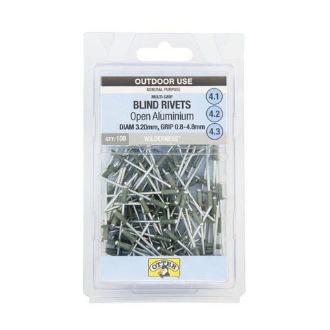 Otter Wilderness 3.2 x 0.8-4.8mm Multi-Grip Open Aluminium Blind Rivets 100 Pack