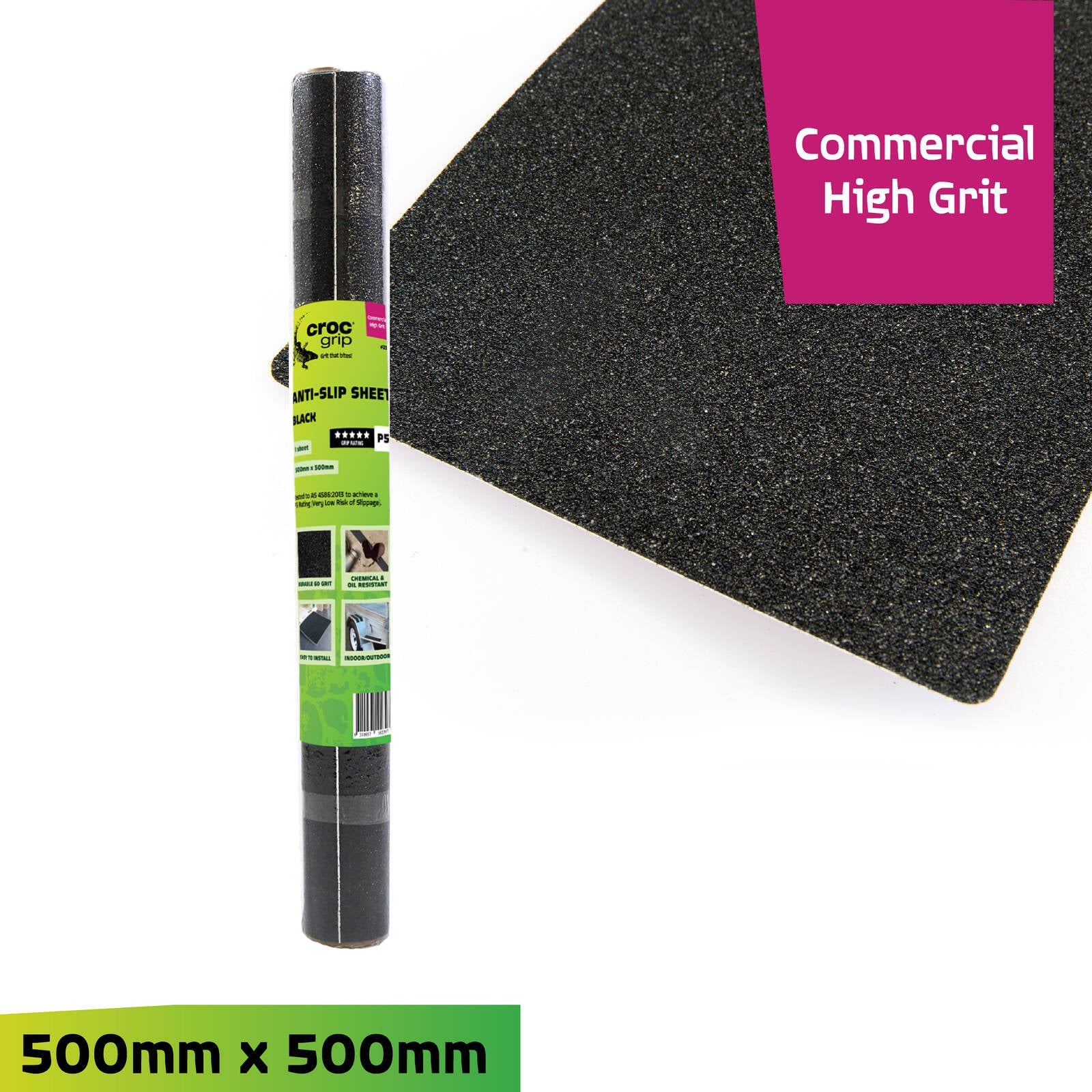 Croc Grip 500 x 500mm Black Anti-Slip Floor Sheet P5 Rated Self Adhesive