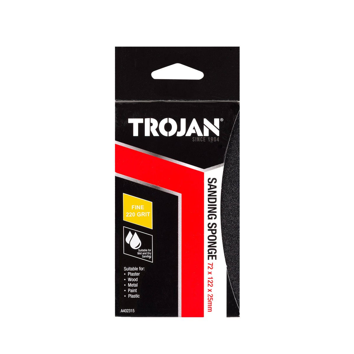 Trojan Jumbo Sanding Sponge 220 Grit, 76 x 127 x 25mm Foam Wet & Dry