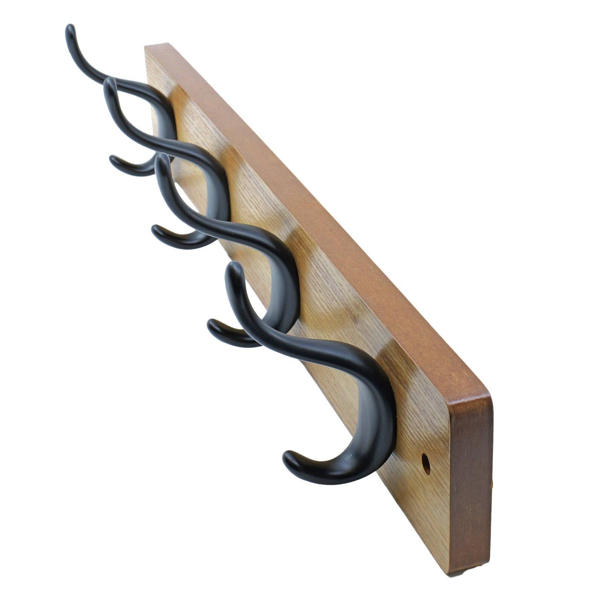Adoored 4 Double Black Hook Pine Board Decorative Hook Rack, Timber/Steel