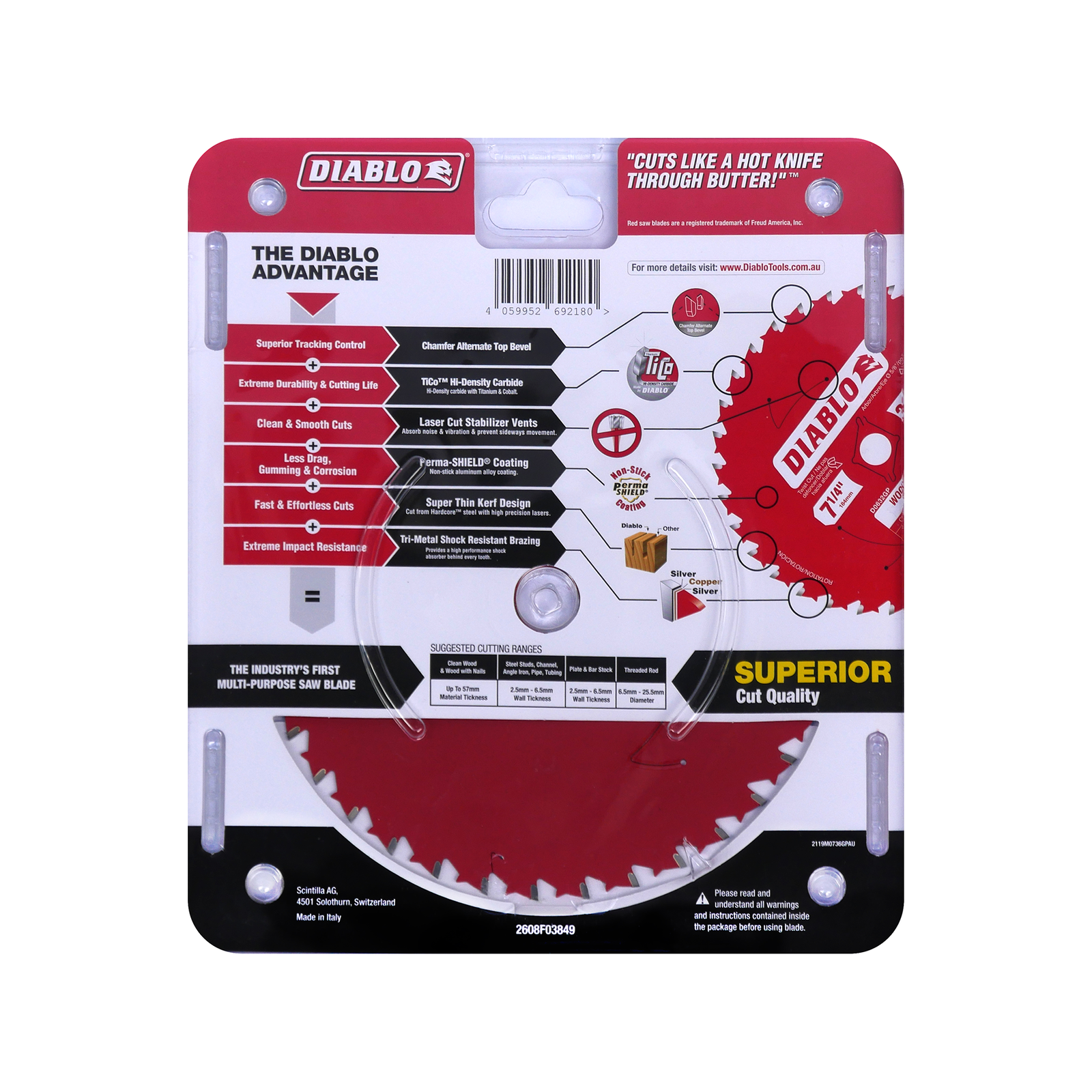 Diablo 184mm 36T Wood and Metal Carbide Saw Blade 20mm Arbor