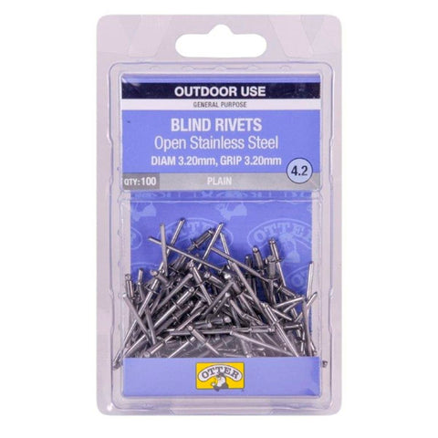 Otter Open Stainless Steel Blind Rivets 2 x 3 2mm 100 Pack Durable - SuperSaverAU - view 1