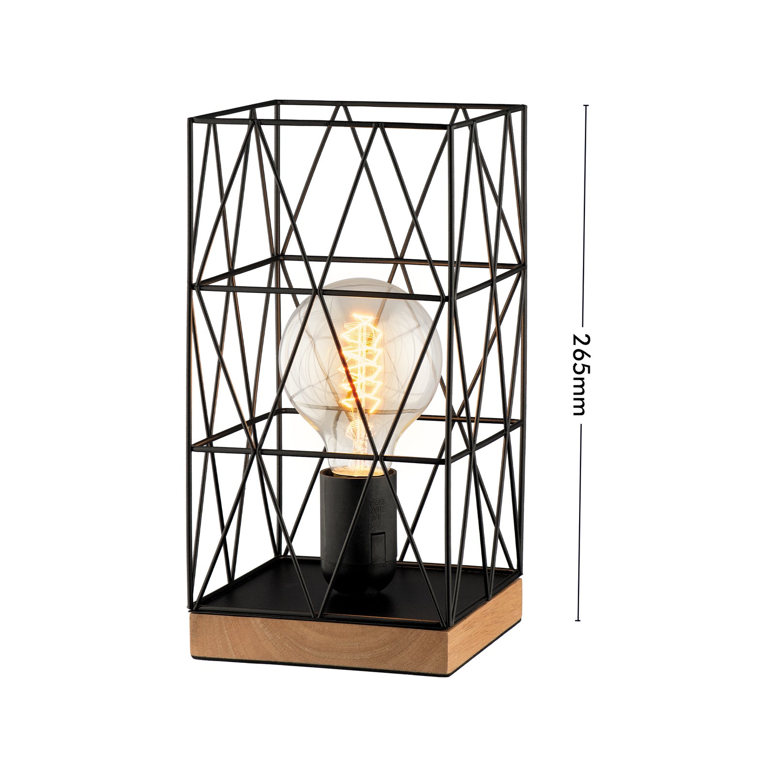 Verve Design Zavier Table Lamp, Black Metal & Wood, E27 40W, Square Shade ATL855BK