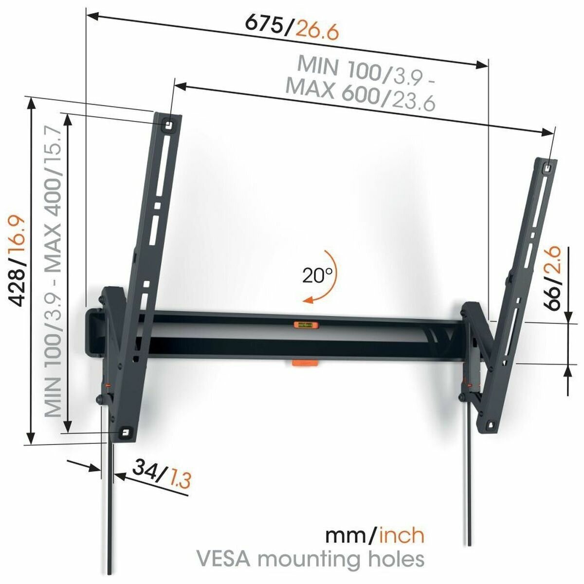 Vogel's Large Tilting TV Wall Mount for 40 to 77 Inch TVs - 20° Tilt, ClickLoc Lock, Black - TVM3615B