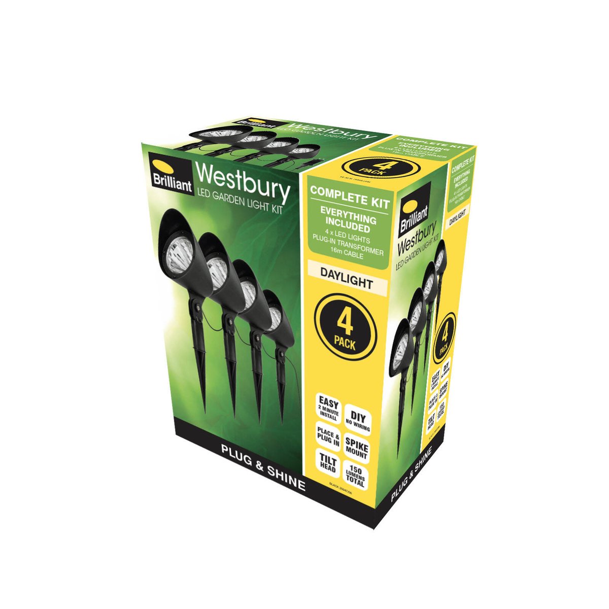 Brilliant Westbury LED Low Voltage DIY Garden Light Kit 4 Pack 12V Black