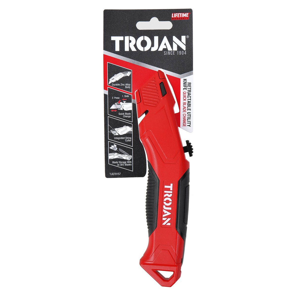 Trojan Retractable Utility Knife - Zinc Alloy - 3 SK5 Blades - 71.6mm x 12.7mm x 245mm - SuperSaverAU - view 4
