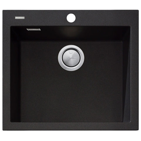 Oliveri Santorini large single bowl topmount granite sink - 39L bowl - black - ST-BL1551-OF