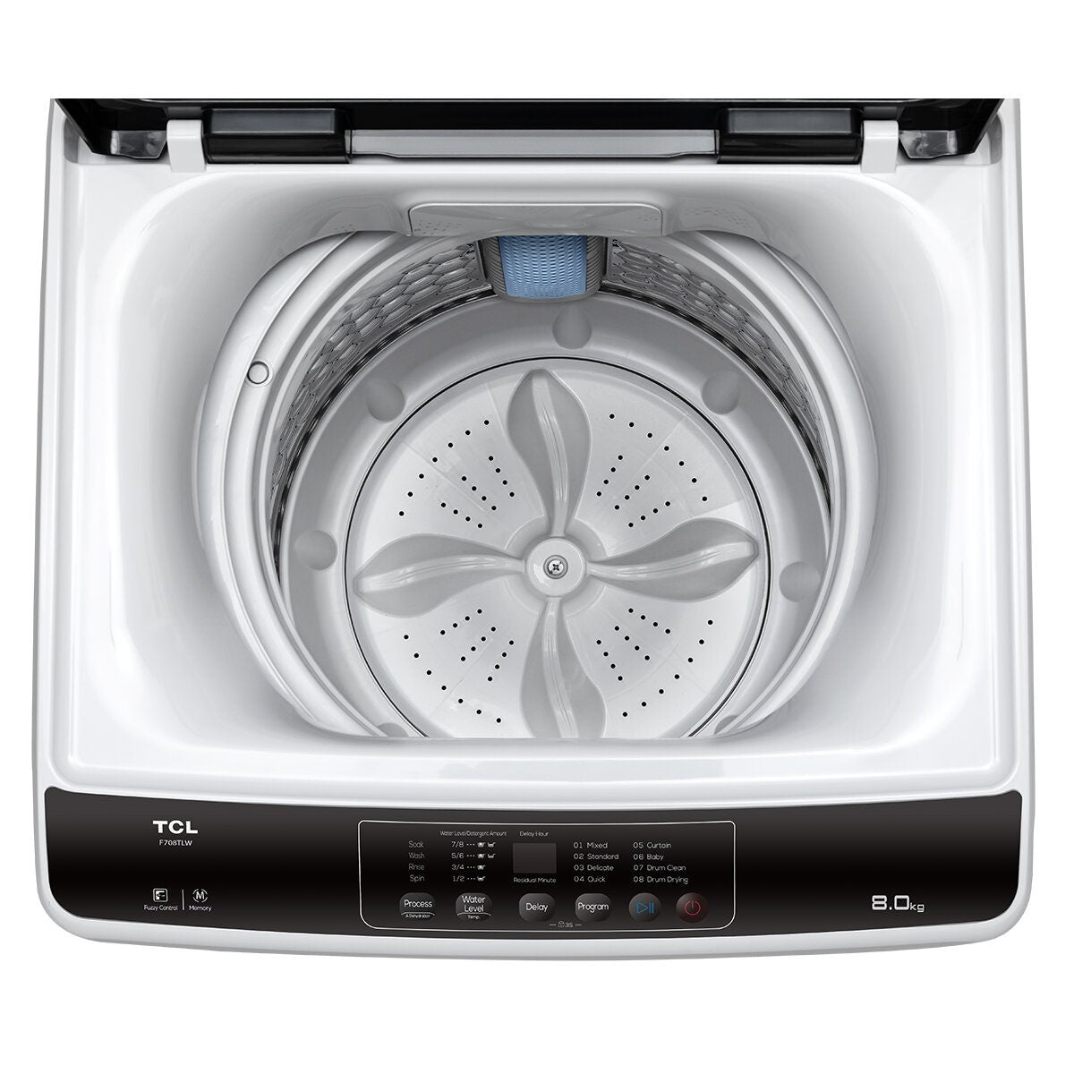 TCL 8kg Top Load Washing Machine - White, Direct Drive Motor, Soft-Close Glass Lid, Fuzzy Logic - F708TLW