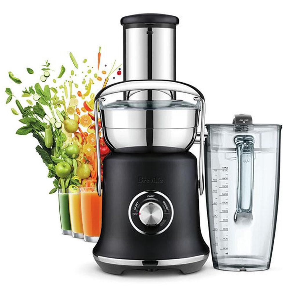 Breville Juice Fountain Cold XL Juicer 1500W - Black Truffle, 88mm Chute, 2L Seal and Store Jug - BJE830BTR