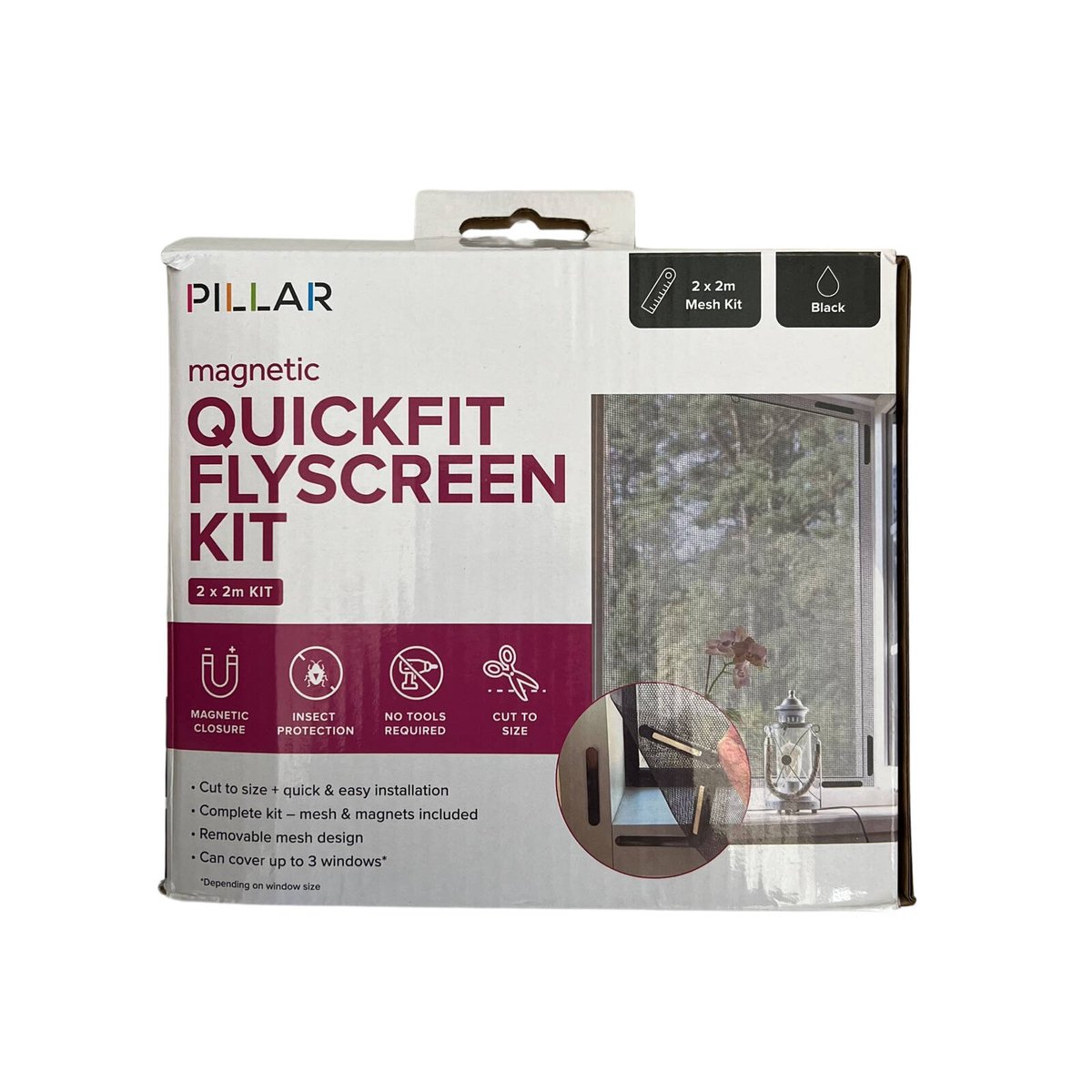Pillar Products 2 x 2m Black Magnetic QuickFit Flyscreen Kit