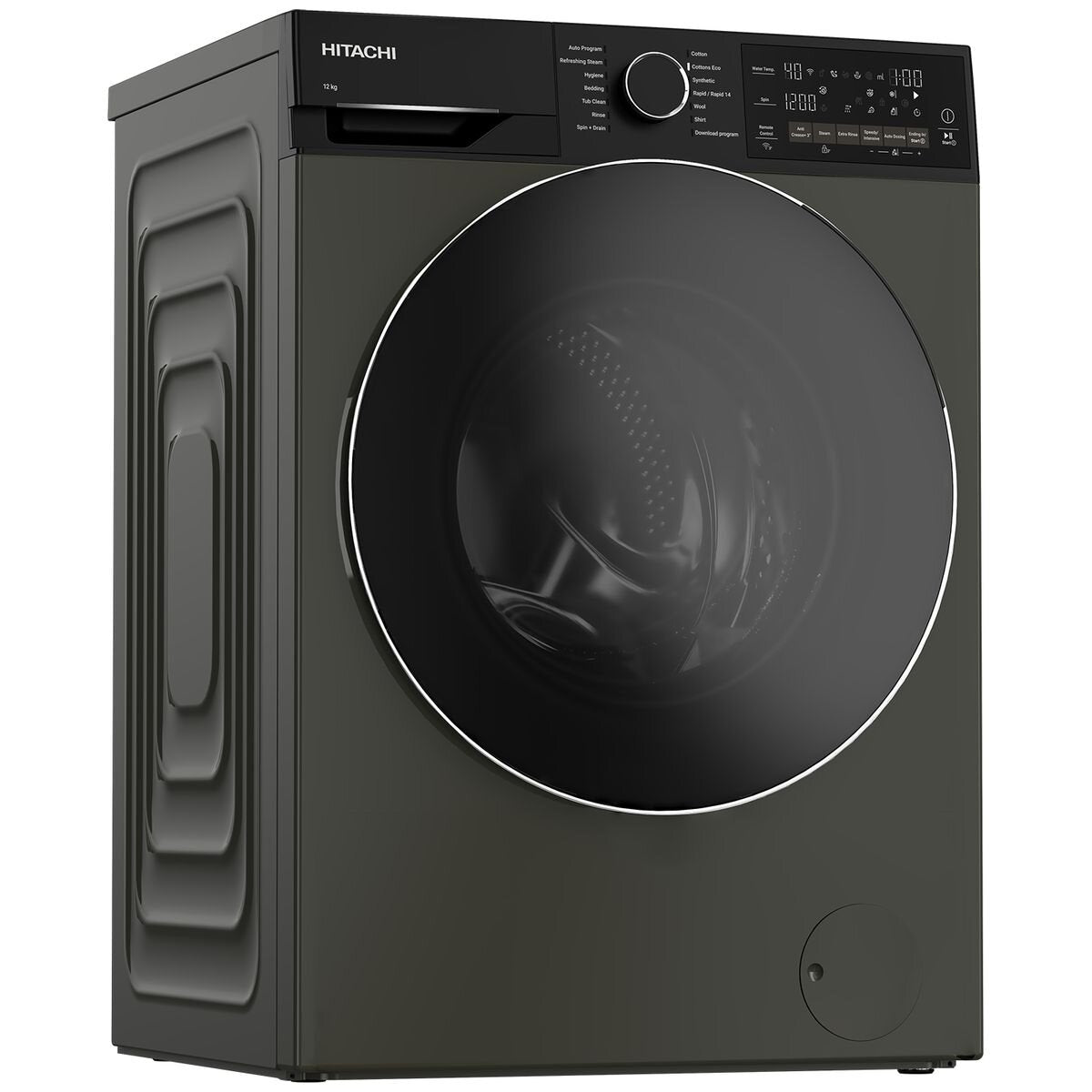 Hitachi 12kg Front Load Washing Machine - AutoDose, Steam Hygiene, Wi-Fi, Volcanic Grey - BD-120XKVEADM1