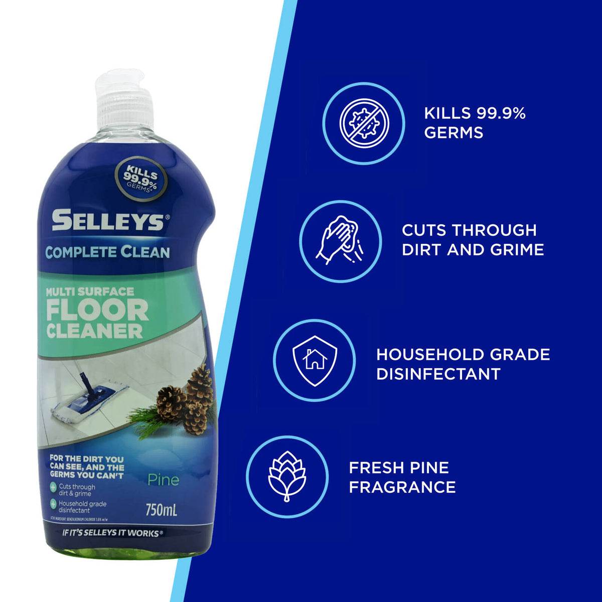 Selleys Complete Clean Multi Surface Floor Cleaner 750ml Concentrated Antibacterial